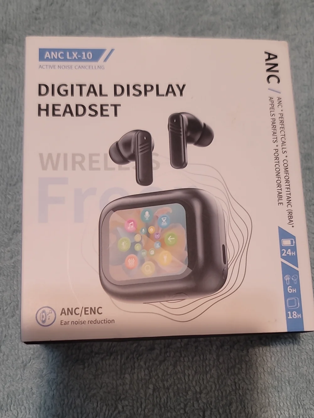 Digital Display Active Noise Cancelling Earbuds - Black